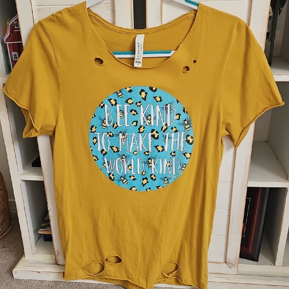 Bella Canvas Mustard Tee with Blue Accent